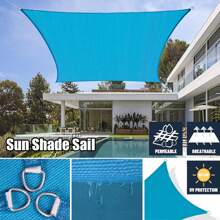 1PC 6.5'x10' Sun Shade Sail Rectangle  98% UV Block Awning Shade Sails Canopy Sunscreen Cover Tents For Patios Garden Swimming Pool Outdoor Camping With Installation Diy Ropes - Turquoise Blue - View 2
