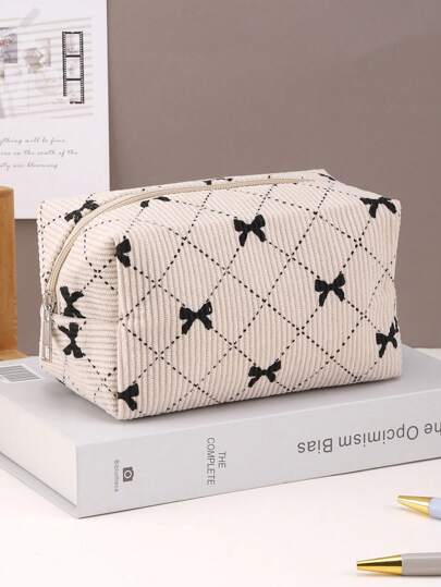 1pc White Simple Large-Capacity Pencil Case, Corduroy Material Multifunctional Pencil Case, School Supplies, Pencil Pouch, Office Supplies For Desk, Back To School Season Gifts, Back To School, School Supplies,Pencil Pouch,School Bag