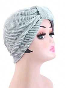 1pc Striped Pleated Twist Turban Hat, Double Layer Headband Hijab Wraps, All-In-One Head Scarf - All-inclusive down Payment - View 15