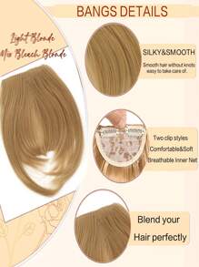 Women's Synthetic Bangs Hairpiece, Straight Hair Versatile Brown & Black French Curtain Fringe With Temples, High Temperature Fiber, Clip In Front Hair Extensions Natural Bangs Hairpieces Suitable For All People
