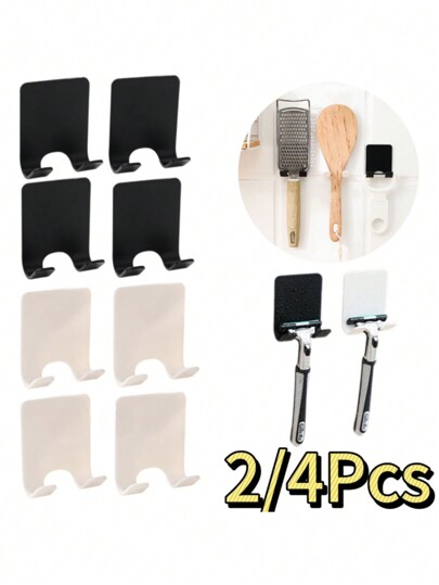 4/2pcs Plastic Shaver/Razor Wall Mount Hooks, Multifunctional No Drill Power Plug Razor Holder & Phone/Bag Organizer Home Bathroom Decor Fall Decor Back To School