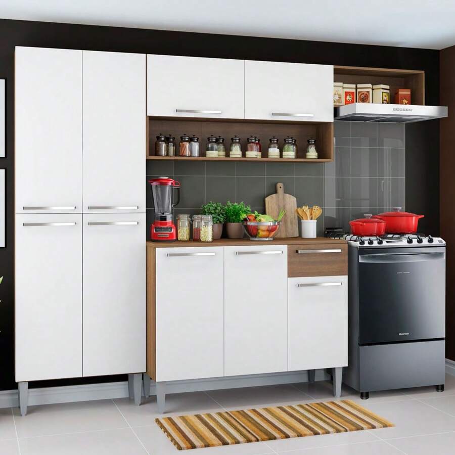 Cocina Integral Modular Madesa Emilly Top 229cm Color Marrón/Blanco