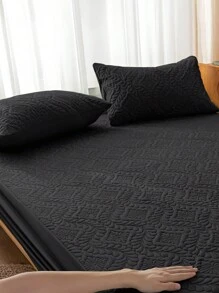 2 件/套绗缝厚吉祥花叶枕套，2 件亲肤透气柔软黑色防水拉链枕头保护套，卧室防过敏枕套，防尘枕套 - 黑色 - 查看 4