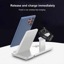 15W 3 In 1 Wireless Charger Fast Charging Dock Station Compatible With Samsung Galaxy Watch 7/6/5Pro/4/3/ S24 Ultra S26 S25 S24 S23 S22 S21 S20 S10 Note 20 10 Galxy Buds - White - View 4