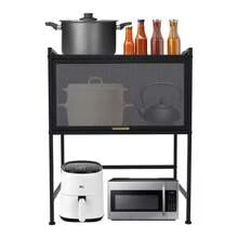 Storage Rack - 64*38*78.5cm - Large Black, Kitchen Countertop Storage Rack, Carbon Steel Multi-Layer With Cabinet Doors, Closed Microwave Oven Storage Rack - Black - View 4