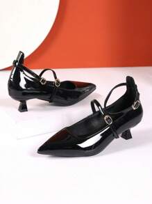 [Qishangda] Brand Shoes, 2025 Spring/Autumn/Winter New Arrival French Sexy Pointed Toe Low Heel Versatile Single Strap High Heel Pumps - Black - View 4