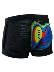 1 Pc Soft Mesh Fabric Men's Padded Cycling Shorts, Quick-Drying Splicing Tight Leggings For Riding - Black - View 3