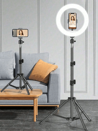 110cm Tripod Stand/ 8-Inch Ring Light For Live Streaming, Selfie And Photography LED Light With Flexible Tripod Stand & Phone Holder, Compatible With Phone Android Phone Mobile Phone For Photo Selfie Video Recording Zoom Meeting, Interviews, Live Streaming, Vlog, Family Gatherings, Christmas Party Shooting, For Handheld Selfie, Outdoor Activities