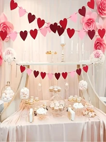 16pcs/Set Felt Heart-Shaped Wreath Garland, Valentine's Day Decorations For Wedding, Anniversary, Party, Bride Gift, Engagement, Home Decor - Multicolor - View 2