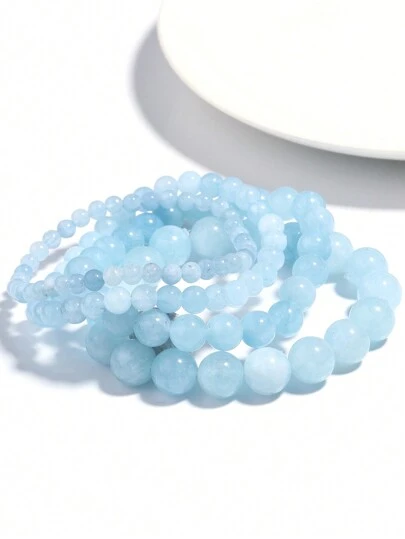 1pc Natural Aquamarins Beads Bracelet Women Men Blue Stone Round Bead Bracelet Elastic Rope Energy Meditation Jewelry Gift