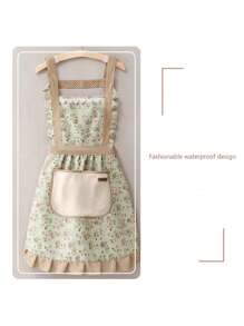 1 pieza Delantal de limpieza con estampado floral country, delantal vintage floral para cocina de mujer para adultos, delantal con volantes de estampado floral, para cocina, baño, decoración del hogar
