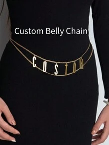 Evening Party Dresses Customized Name Waist Chain Personalized Name Belly Chain Custom Charm Layered Waist Dresses Chain Bridesmaid Wedding Body Jewelry Best Friend Gift - Gold - View 3