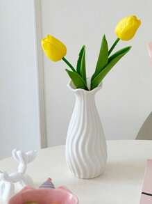 1 件白色陶瓷花瓶斯堪的纳维亚桌面插花仿花器高档郁金香客厅入口装饰插花水培花瓶装饰餐厅家居咖啡店酒店通用