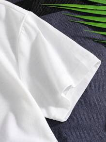 2pcs Tween Boy Letter Print Short Sleeve T-Shirt And Solid Color Cargo Shorts Set - Baby Blue - View 4