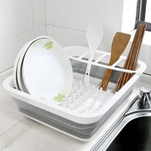 Living And Home Foldable Dish Drainer,Plastic Collapsible Dish Rack Drainer For Compact Kitchen Countertop Organization - White & Grey - View 2