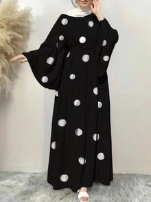 Women's Elegant Solid Color Flared Bell Sleeve Dress, Spring/Summer,Modest - Black and White - View 3