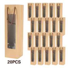 20pcs Window Wine Gift Bags, Window Red Wine Paper Bags, Wine Handbags, High-End Holiday Supplies, Wedding Birthday Party Handbags 13.58X3.74X3.54in