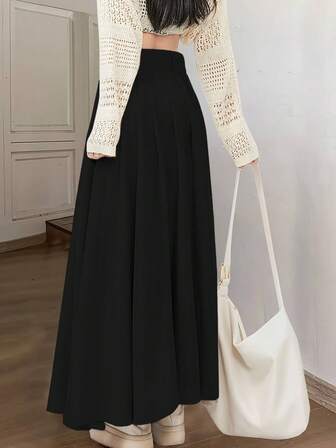 Falda plisada estilo casual de comodín con bolsillo para mujer