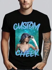 Customized Men's Personalized Loose Fit T-Shirt - Add Your Own And Text Images (Family Photo/Selfie/Pet Photo/Friend Photo) To Design Your Personalized Printed T-Shirt