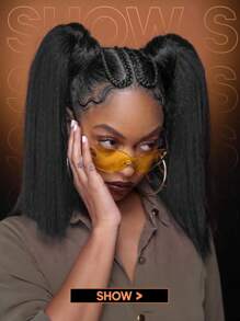 16/22 Inches Kinky Straight Hair Synthetic Hair Bundle Raw Added Volume Yaki Straight Hair 1 Bundle Kinky Straight Hair Extensions Kinky Straight Hair Bundle Hair Weft 100 Grams/Bundle Natural Color School For Daily Party, Halloween, Cosplay - Black - View 7