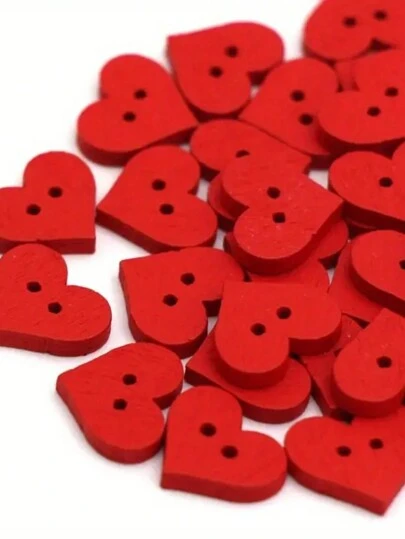 Set de 10/20/30 piezas de botones decorativos de madera en forma de corazón de color rojo vibrante con 2 agujeros para ropa, manualidades de amor, bolsos DIY, costura y bordado - Calidad premium, diseño único y perfecto para proyectos del Día de San Valentín