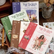 Journaling Sticker Book, 50 Sheets Scrapbook Stickers, Junk Journal Supplies, Pre-Cut Aesthetic Washi Materials, Watercolor Scrapbooking For Adults, Decorative Ephemera Bullet Planner Arts Craft