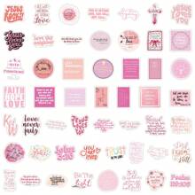50PCS Pink Bible Scripture Jesus Stickers Vinyl Aesthetics Stickers For Scrapbooking, Diary, Laptop, Bumper, Skateboard, Water Bottle, Computer, Phone, Cartoon, Hard Hat, Car Stickers And Decals