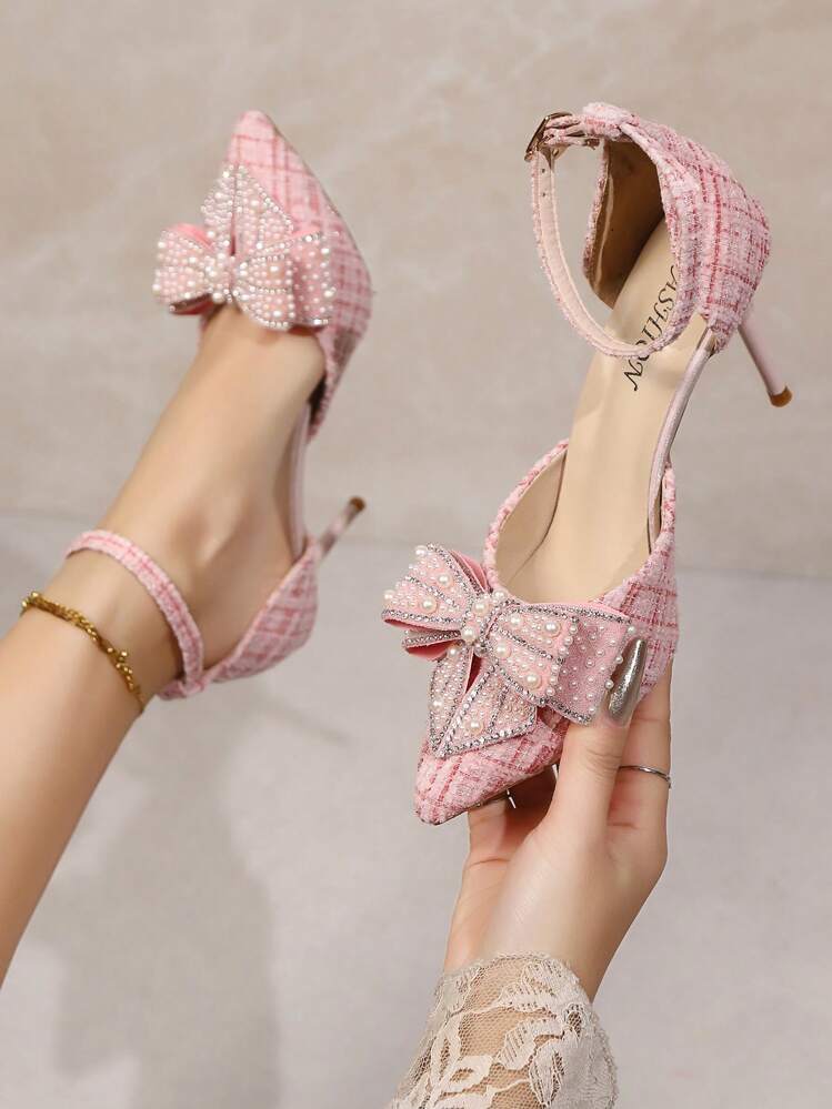 Automne/Hiver 2025 2024 Printemps/Été Nouvelles Escarpins à Bout Pointu à Talons Hauts avec Strass, Sandales Élégantes de Style Français à Bride Cheville Transparente et Nœud Papillon