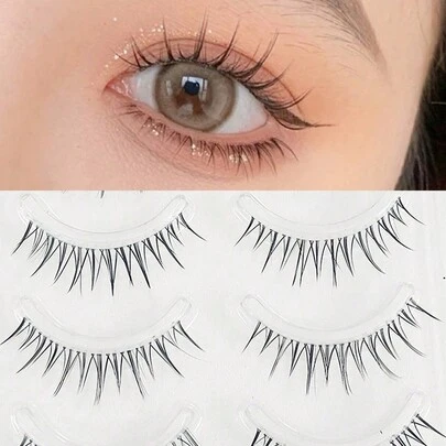 10 cái/gói Lông mi giả trong suốt kiểu Hàn Quốc tự nhiên nhẹ nhàng và không trang điểm Lông mi giả, Lông mi giả, Lông mi giả
