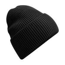 Beechfield Cuffed Oversized Beanie (Black) - 52% Polyester/47% Acrylic/1% Elastane - Black - View 1