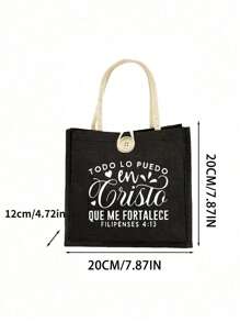 Christian Themed Small Tote Bag , Letter Pattern, Reusable Printed Women's Tote Bag, Double Handle Shopping School Bag, Large Capacity Shoulder Bag, Casual Tote Bag,Christmas Storage Bag, Suitable For Commuting, School And Shopping, Convenient For Outdoor Use, Gift For Friends And Besties, Teacher Gift,Easter Bonus , Perfect Choice For Vacation And Festival - Black - View 10