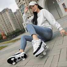 Teenager's Skate Shoes Roller Wheels 4-Wheel Skating Shoes, 2025 New Spring Style, Sport Sneakers With Wheels For Men And Women, Students' Roller Skating Shoes - Black and White - View 6
