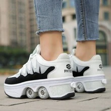 Teenager's Skate Shoes Roller Wheels 4-Wheel Skating Shoes, 2025 New Spring Style, Sport Sneakers With Wheels For Men And Women, Students' Roller Skating Shoes - Black and White - View 9