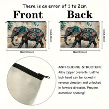 1/3 PCS, Bohemian Style Elephant Canvas Cosmetic Bag With Zipper - Lightweight Foldable Travel Cosmetic Bag And Women's Toiletry Storage Bag - Perfect Gift For Friends And Teachers