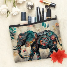 1/3 PCS, Bohemian Style Elephant Canvas Cosmetic Bag With Zipper - Lightweight Foldable Travel Cosmetic Bag And Women's Toiletry Storage Bag - Perfect Gift For Friends And Teachers