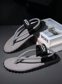 New Summer Fashion Men Flip Flops Elastic Strap Slip-On Sandals, Soft Comfortable Quick Drying Non-Slip Flat Sole Outdoor Casual Beach Slippers