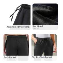 2-Piece Men's Winter Warm Fur-Lined Fleece Joggers Sweatpants, Soft, Cozy, Comfortable, Thermal, Stylish, Perfect For Cold Weather, Casual Wear, Outdoor Activities, Lounge, Travel, Gym, And Everyday Comfort