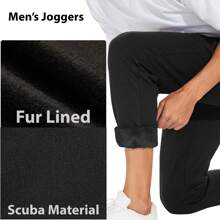 2-Piece Men's Winter Warm Fur-Lined Fleece Joggers Sweatpants, Soft, Cozy, Comfortable, Thermal, Stylish, Perfect For Cold Weather, Casual Wear, Outdoor Activities, Lounge, Travel, Gym, And Everyday Comfort