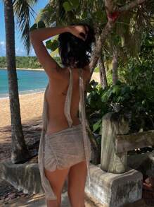 Women's Serpentine Print Halter Sexy Deep V-Neck Backless Dress - 灰色 - 查看 6