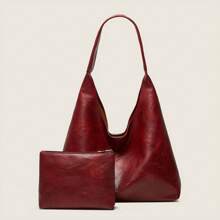 New Tote Bag 100 Hand Bill Of Lading Shoulder Women's Bag Retro Simple Large Bag Tote Bag - 酒紅色 - 查看 2
