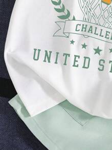 Tween Boy Letter Print Short Sleeve T-Shirt And Solid Cargo Shorts Set