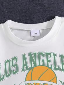 Tween Boy Letter Print Short Sleeve T-Shirt And Solid Cargo Shorts Set