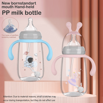 1 pieza Taza con pajita de caracol de 180ml/300ml, Biberón de silicona líquida con tetina, Biberón de PP con doble asa anti-cólicos y anti-caídas, Alimentación científica con medición precisa, Material