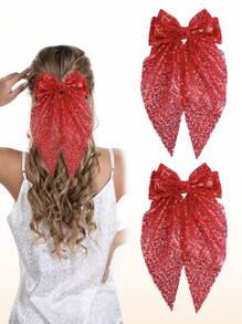 2 piezas Pinzas para el cabello de niña con lentejuelas brillantes, barrettes de cabello con cola larga y brillo dorado, pinzas para el cabello grandes, accesorios para el cabello adecuados para festivales, vacaciones, fiestas de cumpleaños - Multicolor - Ver 5