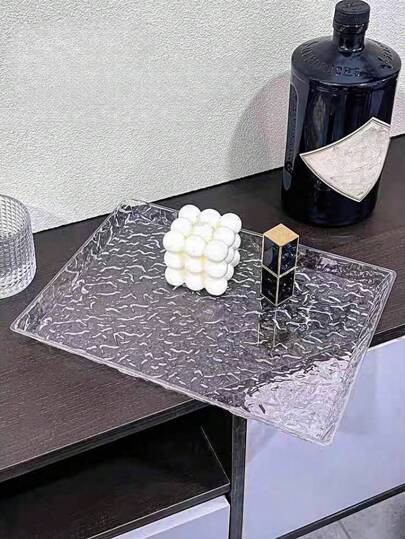 1个透明冰川图案长方形托盘，优雅高端家居用品，客厅茶几杯架，浴室护肤品和化妆品收纳整理架，房间装饰