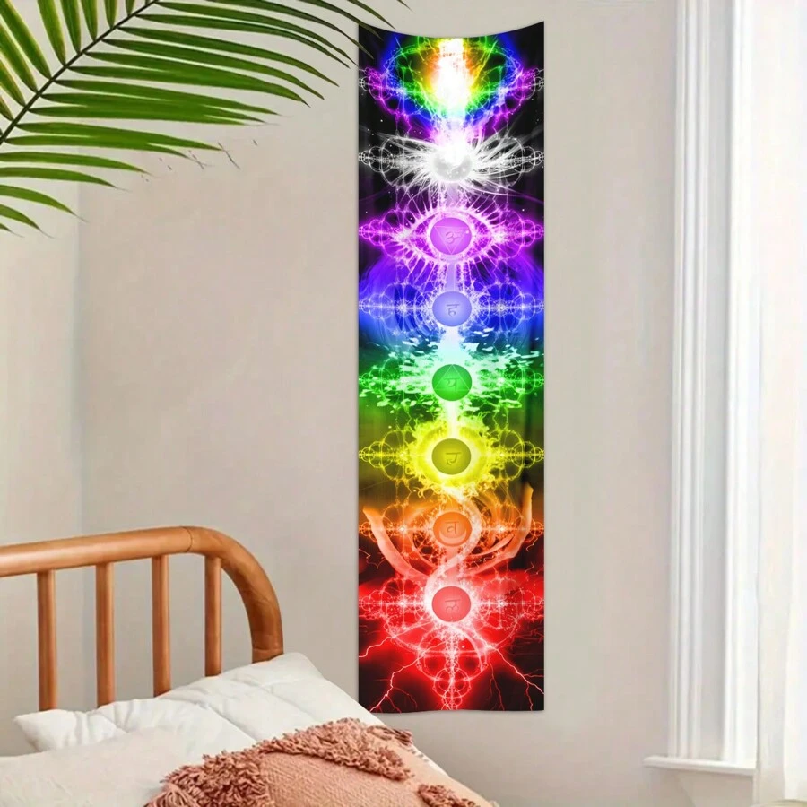 1 pieza de Tapiz de 7 Chakras, decoración bohemia de pared para meditación y yoga, para dormitorio, dormitorio universitario, sala de estar, entrada (sin accesorios), regalos, decoración de cumpleaños, graduación, decoración de habitación, tapiz de pared, bandera, decoración del hogar, decoración de habitación, decoración del dormitorio - Multicolor - Ver 1