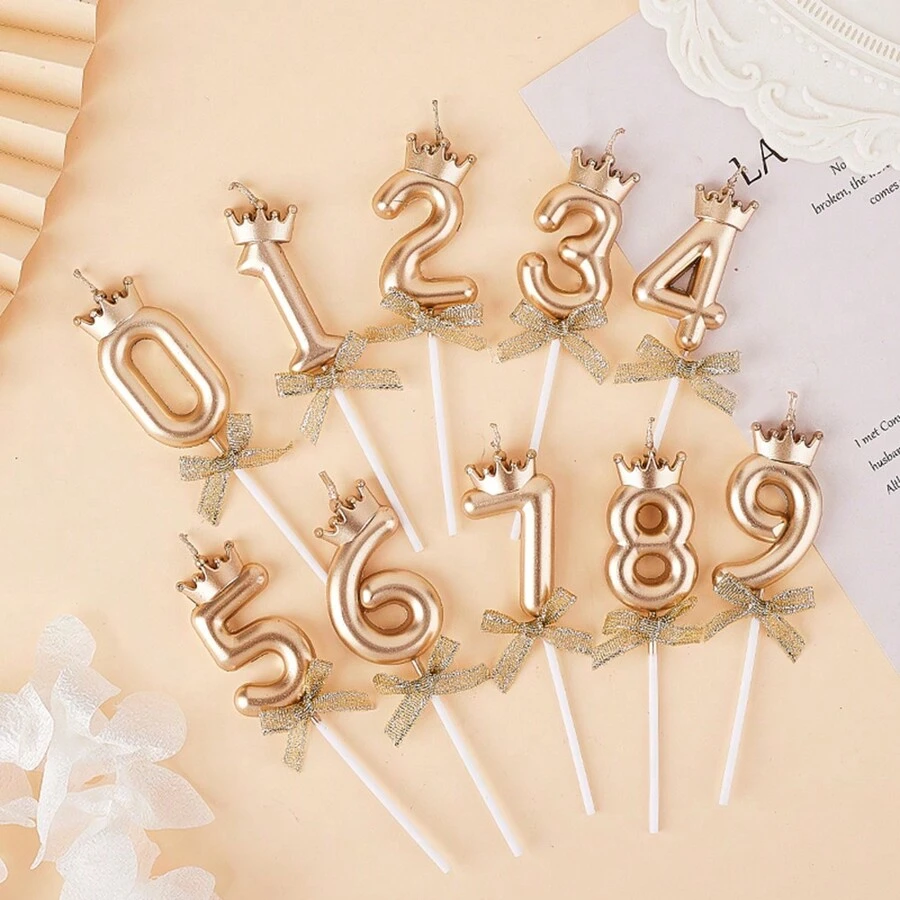 3D Crown Bow 0-9 Digital Candles Birthday Cake Candles Birthday Party Plugin Dress Up Candles