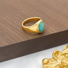 1 件不锈钢 18K 镀金简约玛瑙戒指，时尚派对礼物 - 天河石 - 查看 4