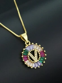 Pingente de Letra Folheado a Ouro com Micro Pavê de CZ Arco-íris, Joias da Moda, Pingentes e Encantos com Inicial para Mulheres