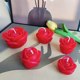 5pcs/Set Rose-Shaped Scented Candles, Home Decor, Gift For Valentine, Bathroom Essentials